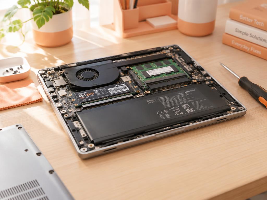 An open laptop with a glowing desktop screen
