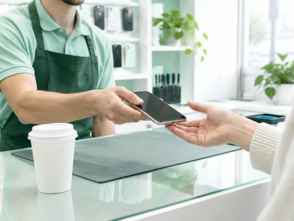 A phone showing a checkmark beside a timer and a cup of coffee
